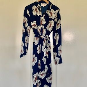 Floral midi faux wrap dress
